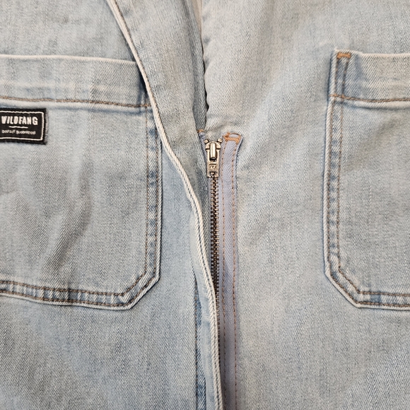 WILDFANG The Essential Coverall Denim Blue Short Sleeve Jumpsuit Size M - Picture 7 of 10